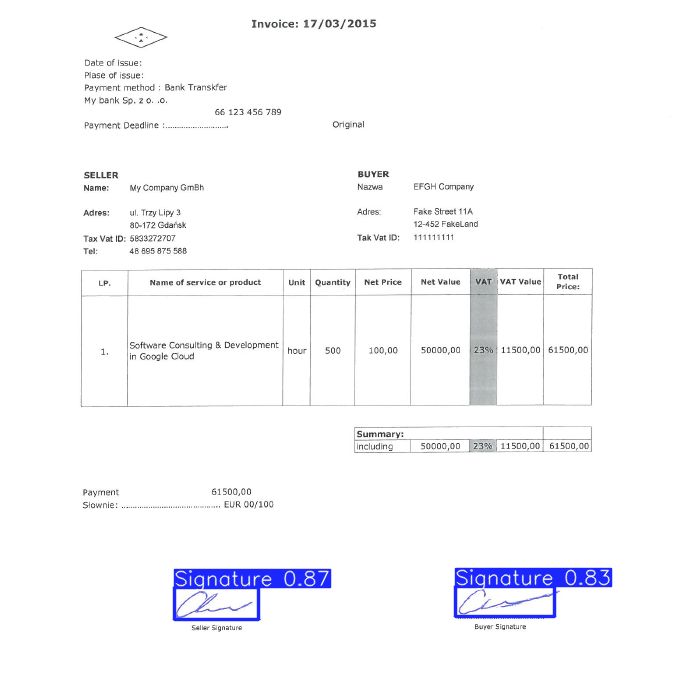 signatures on invoice