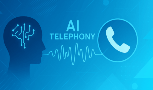 AI telephony illustration showing voice interaction between a user and an AI system using ElevenLabs and LiveAPI